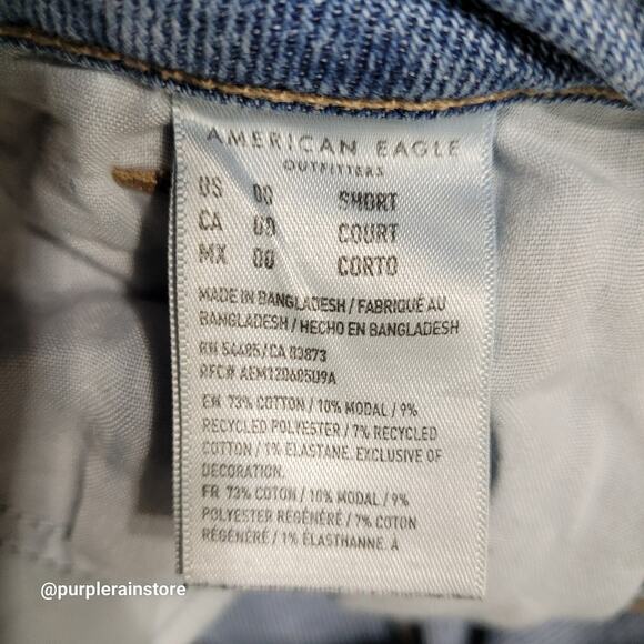 American Eagle Mom Jeans 00 S High Rise Medium Light Wash Stretch Denim - Picture 6 of 12